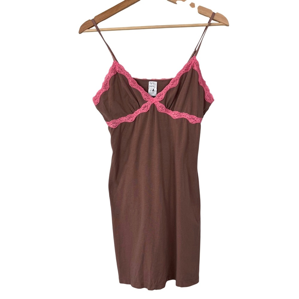 Hanky Panky Y2K Babydoll Brown Pink Lace Trim Camisole Womens Large USA Coquette
